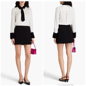 Alice + Olivia Mattie Colorblock Knit Mini Shirtdress Black Off /White Sz 0 NWT! - Picture 1 of 14