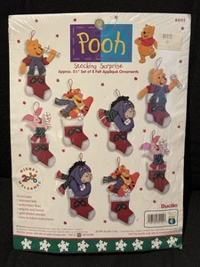 Bucilla Disney Winnie the Pooh Christmas Ornament Kit Stocking Surprise Set of 8 - Picture 1 of 5