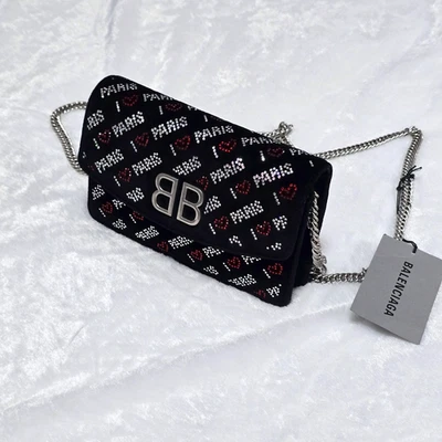 Balenciaga Strassed Velvet Crystal Love Paris Shoulder Bag Black | MSRP $1490 - Image 1 of 4