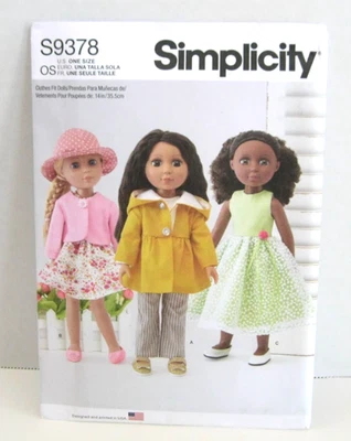 Simplicity 9378 Easy Dresses, Jacket, Bolero, Top & Hat Pattern For 14" Doll UC - Image 1 of 2