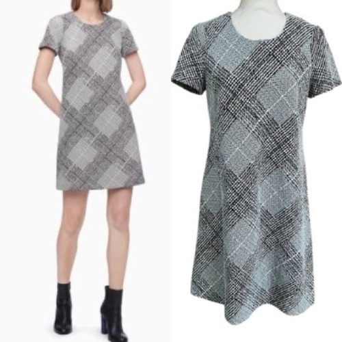 OFF WHITE Abito Calvin Klein nero e bianco sporco a quadri testurizzato