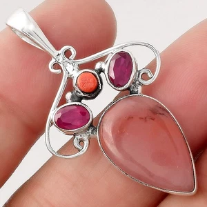 Guave Quarz - Brasilien, Rubin & Koralle 925 Sterling Silber Anhänger Schmuck P-1244 - Bild 1 von 5