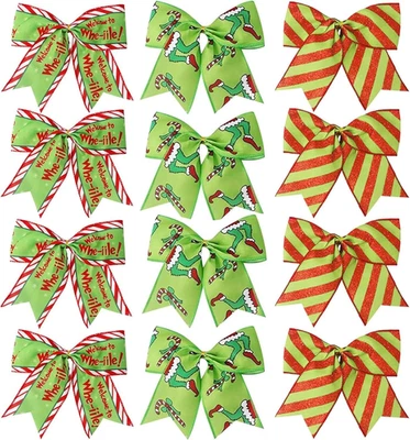 12Pcs Red Green Christmas Bows for Tree,6 Inch Christmas Tree Bows with Adhesive - Image 1 of 4