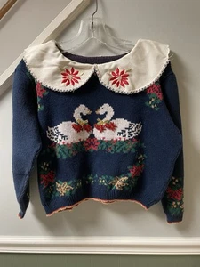 Vintage Christmas Sweater Swans Collar Women’s Small Cropped Ugly Christmas - Picture 1 of 3