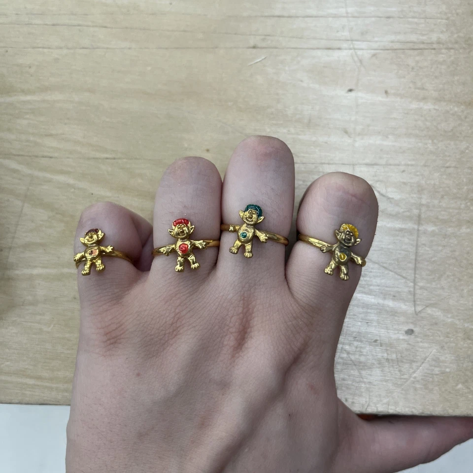 Muñeca troll vintage alfiler de metal tono dorado con pelo rojo, verde púrpura buen estado Foto 1 de 1