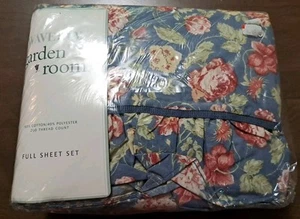 Vintage 2001 Waverly Garden Room Masterpiece Full Sheet Set Ruffle Blue Floral - Picture 1 of 7