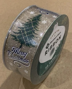 Nastro cablato natalizio premium 2,5" x 50 iarde - fiocco di neve albero di buon Natale - Foto 1 di 4