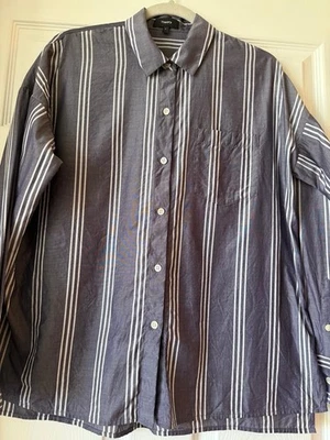 Theory Lourah 条纹衬衫女式 P 码蓝色 Cupro 棉混纺纽扣上衣 — 第 1/4 张图片