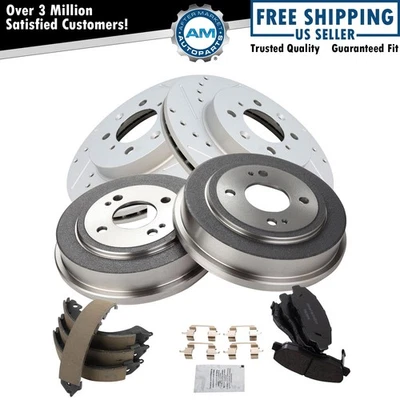 Pastilha de freio dianteiro e traseiro e rotor, sapato e kit de bateria compatível com Honda Civic 1996-2000 - Imagem 1 de 4