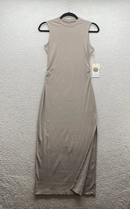 Vuori Pose Sands Midi Dress Size Small S Graphite Ribbed Stretch Sleeveless Slit - Picture 1 of 11