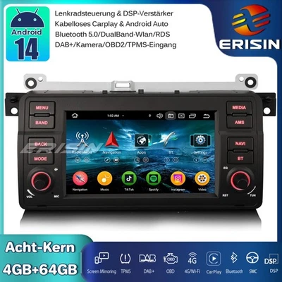 64GB Android 14 Autoradio GPS DAB+ CarPlay Canbus BMW 3er E46 M3 Rover 75 MG ZT - Bild 1 von 4