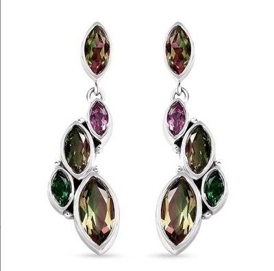 Sajen Celestial Bi-Color Watermelon Doublet Quartz & Gemstone Earrings Silver  - Image 1 of 4