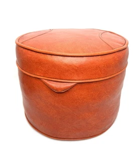 Vintage MCM Orange Footstool Ottoman Hassock Pouf Baseball Wings - Picture 1 of 8