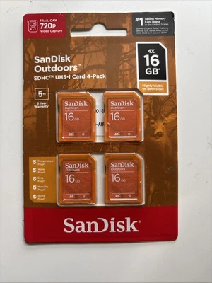 NEW - SanDisk Outdoors SDHC UHS-I Card 4-Pack 16GB - - Image 1 of 3