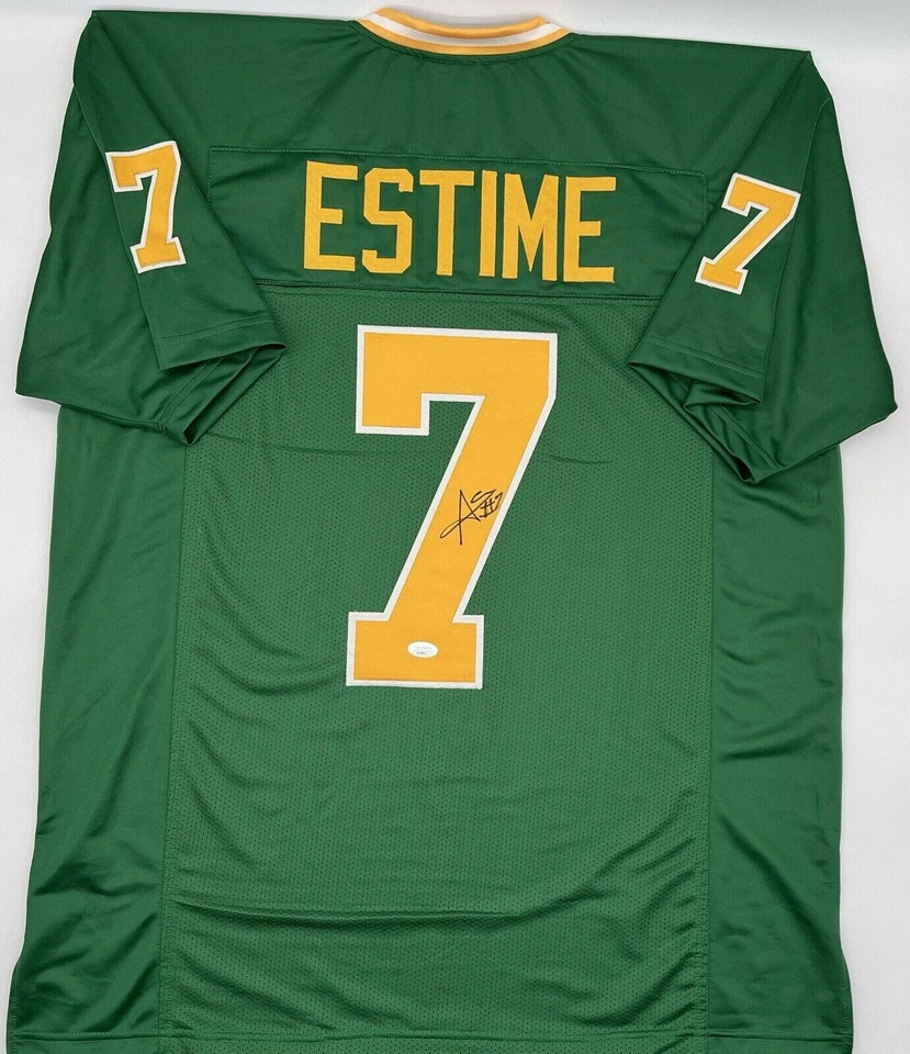 JMC SPORTS Audric Estime Autographed Notre Dame Green/Yellow Custom Football Jersey JSA CoA