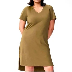 Universal Standard Tesino Washed Jersey Dress Olive Knee Length Large 22-24 NWOT - Picture 1 of 7
