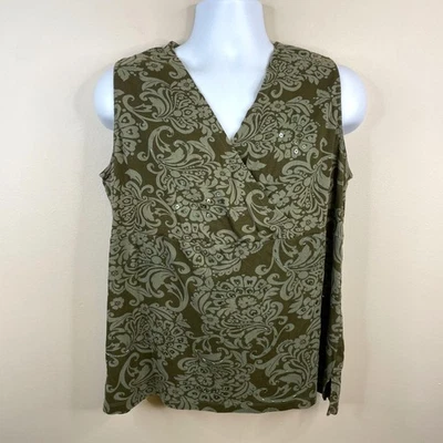 Vintage Boho Forest Nature Beaded Tunic Top Size 1X Olive Green Sequin Floral - Image 1 of 4