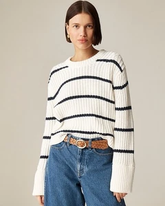 J.Crew Heritage Algodón Pescador Cuello Redondo Suéter en Marfil Azul Marino Rayas Talla XL - Imagen 1 de 7