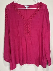 COUNTERPARTS TOP PULLOVER V-NECK SIZE XL Crochet Hot Pink - Picture 1 of 5
