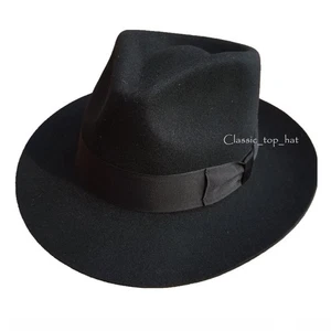 Sombrero Fedora Negro Clásico 100% Fieltro Lana De Colección INDIANA JONES - Imagen 1 de 8