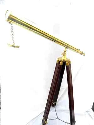 Telescopio náutico de un solo barril con telescopio de pie de madera 39" latón marítimo Foto 1 de 4