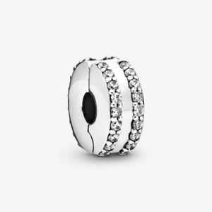 *BRAND NEW* Pandora Moments 925 Silver Double Lined CZ Pavé Clip Charm 798422C01 - Picture 1 of 3