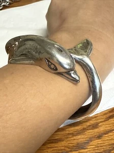 TAXCO MEXICO Sterling Silver Cuff Bracelet Dolphin Figural - Picture 1 of 7