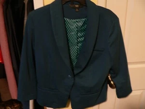 Mossimo Blazer Womens Large Green Teal One Button Front Pockets Vintage S Crop - Picture 1 of 9