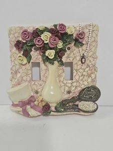 Figi Graphics Vintage Rose Double Wallplate Handpainted Dusty Rose Pink Cream - Picture 1 of 2