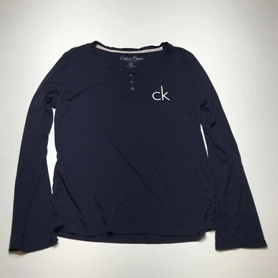 Prendas para dormir Calvin Klein Top para mujer talla L 3 Snap Henley CK logotipo vinilo acanalado azul Foto 1 de 4