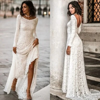 Vestidos de novia vintage de sirena cuello en O mangas largas apliques de encaje vestidos de novia Foto 1 de 4