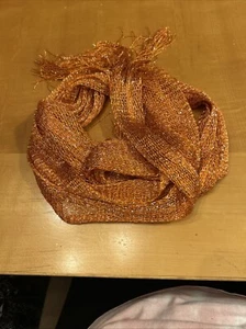 Scarf Wrap or Shawl Metallic Orange/Silver Long with Fringe Pretty Boho Scarf - Picture 1 of 1