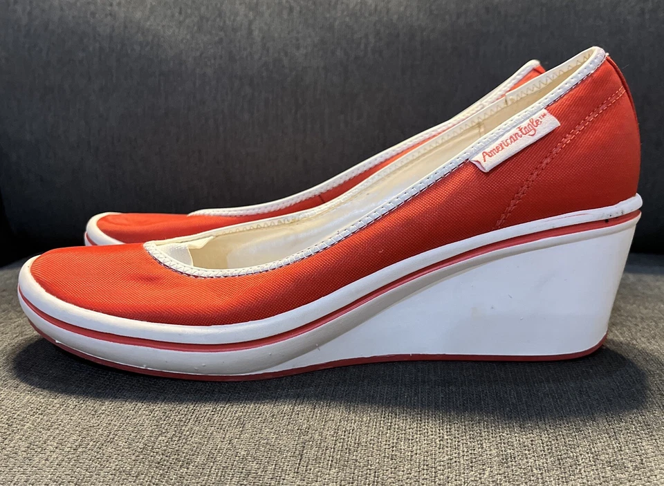 American Eagle shoes women Size 8 red white canvas wedge slip on - Image 1 of 4