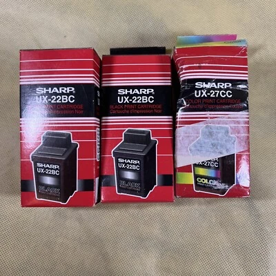 Lot of 3 New Sealed Genuine Sharp UX-27CC Colored ,Black Ink Print Cartridge W4 - Image 1 of 4