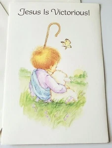 Greeting Card Easter Jesus is Victorious Shepherd Boy with Lamb and Butterfly - Picture 1 of 4