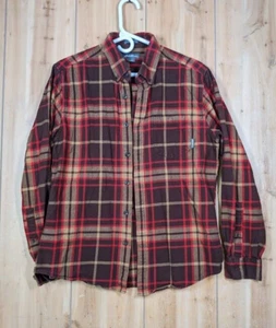 Camisa Eddie Bauer Franela Cepillada Para Hombres M Marrón Rojo Cuadros Grunge Usada en Excelente Condición - Imagen 1 de 10