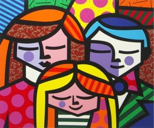 Romero Britto "Family" Serigrafía, Num + Firmado, COA ! Superior - Imagen 1 de 1