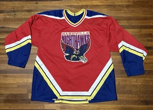 Vintage 90s Nashville Nighthawks Hockey Jersey Bauer LG Red Blue Yellow  - Bild 1 von 6