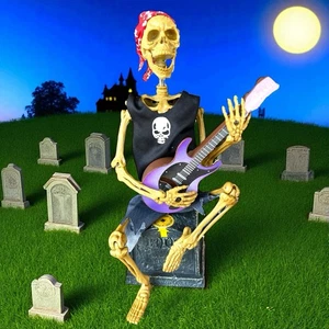 Halloween Magic Power Animated Musical Skeleton Playing Guitar Plays QUEEN - Picture 1 of 8