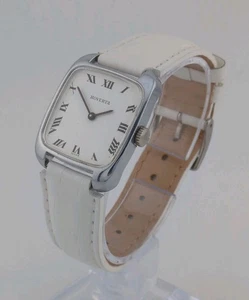 Vtg 70's HOVERTA 27mm Ladies Mechanical Wind Watch  17 Jewels Swiss White Dial - Foto 1 di 10