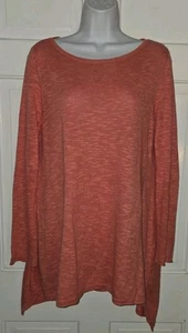 EILEEN FISHER coral Orange Organic Linen Cotton Pullover Knit Tunic Top M - Picture 1 of 6