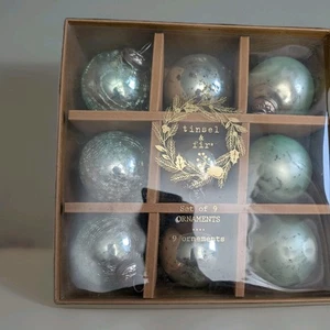 Tinsel & Fir Turquoise Kugel Style Glass Christmas Ornaments Set Of 9 - Picture 1 of 4