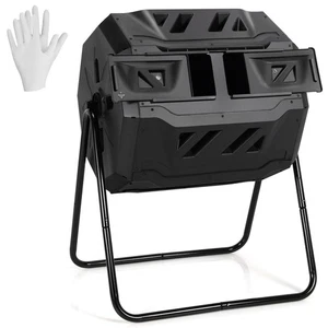 43 Gallon Composting Tumbler Compost Bin with Dual Rotating Chamber Black - Picture 1 of 8