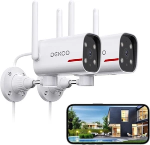 DEKCO Outdoor Security Camera 2K Pan Rotating 180° 2 Count (Pack of 1), White  - Picture 1 of 8