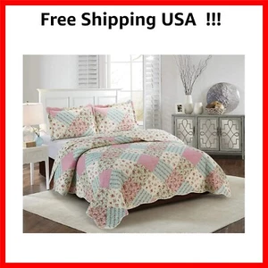 Elegantes 3-teiliges Rosen Quilt Set, Full/Queen - Patchwork Design für alle Jahreszeiten - Bild 1 von 10