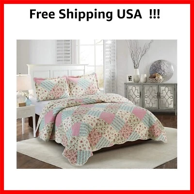 Elegant 3-Piece Roses Quilt Set, Full/Queen - Patchwork Design for All Seasons - Image 1 of 4