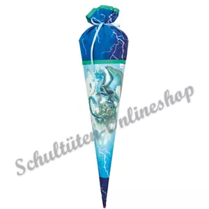 70 cm Schultüte aus Stoff mit entfernbaren Pappkörper rund Eisdrache Dragon - Bild 1 von 3