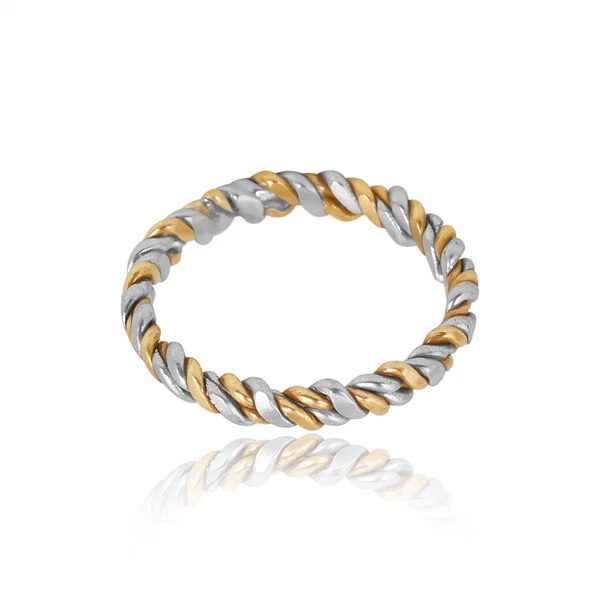Двухцветное витое кольцо из золотой и серебряной проволоки, кольцо унисекс - Изображение 1 из 4