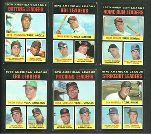 Lot of 6 1971 Topps Baseball Cards 1970 American League Leaders Batting RBI ERA
