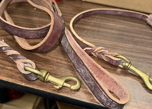 VTG 2 Braided Leather Dog Or Horse Lead 75” & 23” Brass Clips - Picture 1 of 5